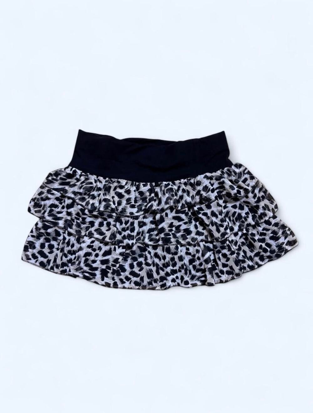 Vtg Y2K Grey Cheetah Print Low Rise Tiered Ruffle Micromini Skirt Size S/M